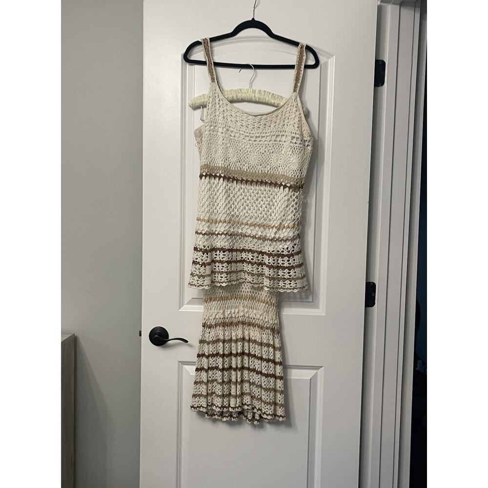Vintage Bandolino Y2K Mermaid Boho Crochet Matching Skirt Set-Top XL, bottoms L